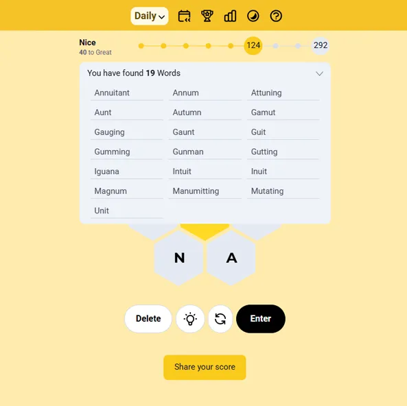 Spelling bee rank progress bar showing levels from Beginner to Genius